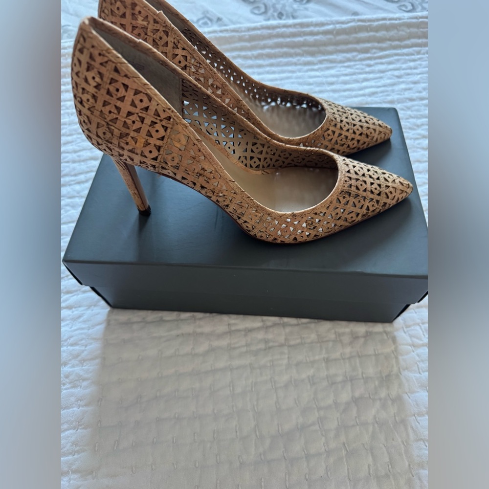 Ann Taylor Tan Cutout Heels-Trinity Geo Cork Pump